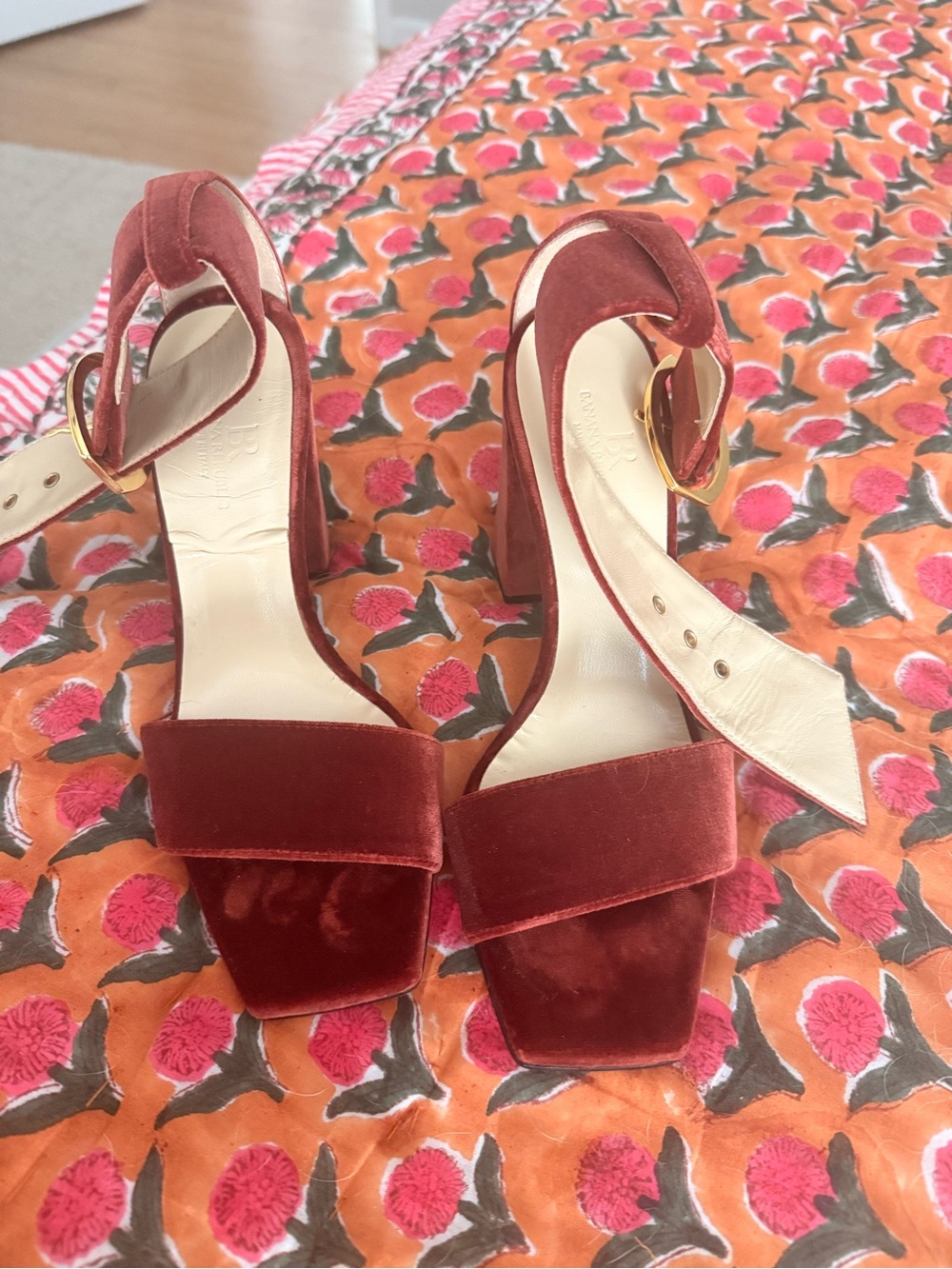 Banana Republic Burgundy Velvet Block Heel Sandals